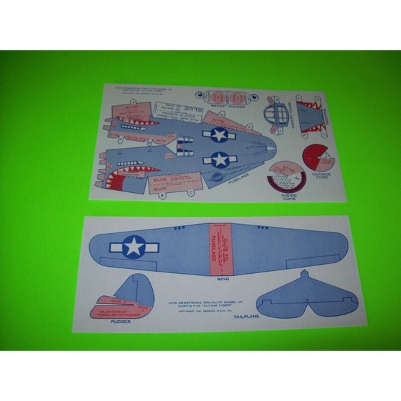 Airplane Toy Jack Armstrong Tru-Flite Model Of Curtis P-40 Flying Tiger GM 1944 - Picture 9 of 12